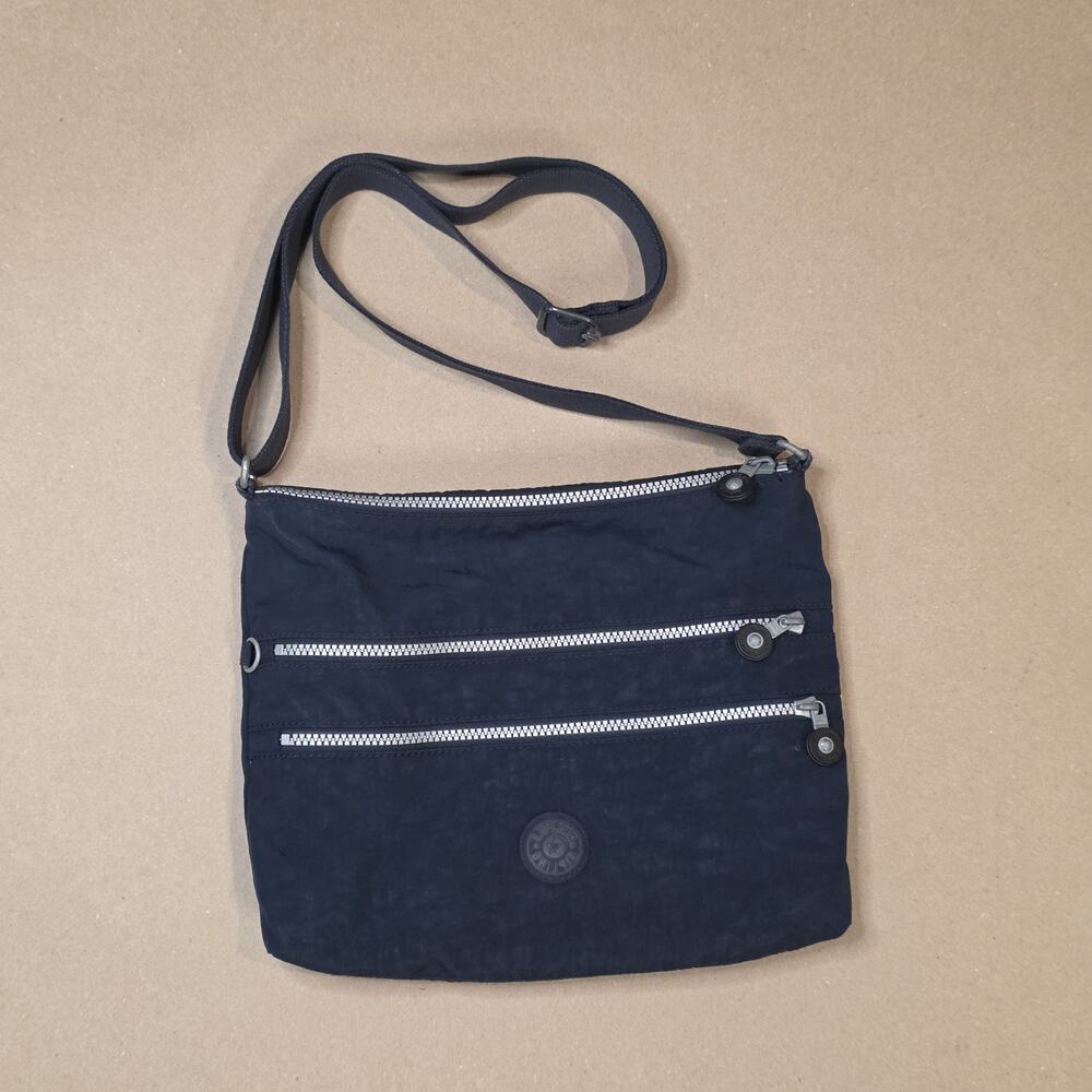 Kipling Alvar Crossbody Navy Blue Nylon Travel Shoulder Messenger Purse MultiZip